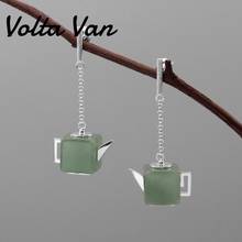 Volta Van Elegant 925 Sterling Silver Drop Earrings Pendientes Plata Vintage Aventurine White Turquoise Teapot Concise Earrings 2024 - buy cheap