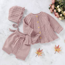 FOCUSNORM 0-24M Winter Baby Girls Clothes Sets 3pcs Solid Knit Long Sleeve Single Breasted Sweater Tops Pants Hats 2024 - buy cheap