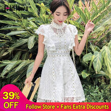 Women Sweet Embroidery Lace Dress Elegant Butterfly Sleeve Summer Sexy Transparent White Dress Ruffles Pearl Mini Beach Dresses 2024 - buy cheap