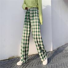 Bella calça feminina xadrez, calça vintage, pernas largas, casual, cintura alta, estilo coreano, moda urbana, 2021 2024 - compre barato