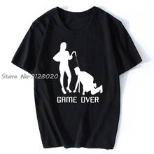 Camiseta manga curta de algodão masculina, camiseta engraçada com letra do game over casamento 2024 - compre barato