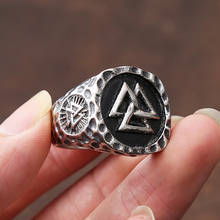 Anel masculino estilo vintage, anel de aço inoxidável com bússola, metal pesado, joia amuleto estilo nórdico 2024 - compre barato