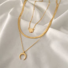 Colar gargantilha corrente dupla dourada, simples, da moda, com pingente de lua, joias charmosas para mulheres 2024 - compre barato
