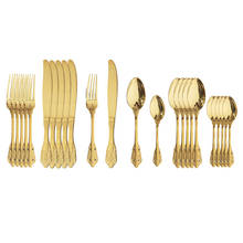 24Pcs Gold Cutlery Set Luxury Vintage Dinnerware Set Western Knife Fork Spoon Dinner Set 304 Stainless Steel Tableware Set 2024 - buy cheap