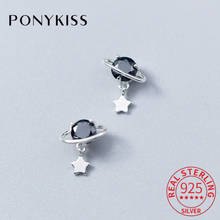 PONYKISS Real 925 Sterling Silver Black Zircon Planet Stud Earrings Girl Romantic Delicate Stars Earrings Birthday Lovely Gift 2024 - buy cheap