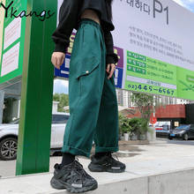 Harajuku Streetwear Straight Cargo Pants Women Pockets Elastic High Waist Pants Button Casual Baggy Joggers Women Sweatpants New 2024 - buy cheap