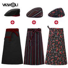 vkamoli unisex restaurant Hotel chef matching hat cotton waiter forward cap chef hat+apron work clothes apron chef uniform 2024 - buy cheap
