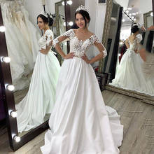 Simple Wedding Dress Plus Size robe Satin vestidos de noiva Three Quarter Sleeve Lace Bride Dresses for Women 2024 - buy cheap
