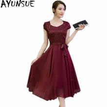 AYUNSUE 2020 Women Elegant Silk Dress Summer Short Sleeve Slim Blue Dresses Vestido Casual clothes Women Clothing 4XL WXF642 2024 - buy cheap