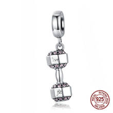 Pingente de haltere original, pingente de prata esterlina 925 autêntica, pulseira para mulheres, joias da moda 2024 - compre barato