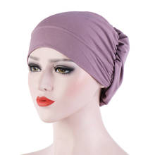 Шапка-шарф эластичная, однотонная, мусульманская, внутренние хиджабы до шапочка с шарфом, дышащая, тюрбаны, химиотерапия шляпа 2024 - купить недорого