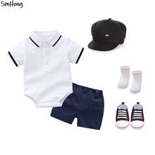 Conjunto de roupa infantil, macacão branco, chapéu, meia e sapatos, meninos e meninas, roupas para recém-nascidos de verão, 0-24 meses 2024 - compre barato