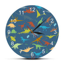Colorful Dinosaur With Arabic Numbers Custom Name Modern Printed Wall Clock Nursery Kids Room Decorative Clock Wall Watch 2024 - buy cheap
