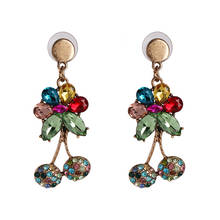 Fashion Cherry Shape Crystal Rhinestone Earrings Women Elegant Geometric Long Dangle Earrings 2020 Brand Statement ZA Earrings 2024 - buy cheap