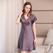 100% mulberry silk  Nightgown  Lady nighties for women split   Silk nightdress female summer Spring short-sleeved silk Sleepwear 2024 - buy cheap