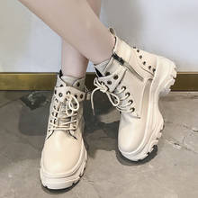 2019 botas de combate con hebilla de remache para mujer, botines de tacón alto con plataforma para mujer estilo Punk, zapatos de Otoño Invierno para mujer 2024 - compra barato