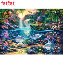 FATCAT-pintura de diamante 5d Diy de Vida Marina, cuadrados o redondos de imitación bordado de diamantes, mosaico de pegatinas para decoración del hogar AE698 2024 - compra barato