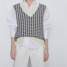 2020 Women Houndstooth Vest Sweater Casual V Neck Sleeveless Autumn Winter Jumper Knitted Korean Style Pullover Loose Tops 2024 - buy cheap