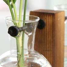 Vintage Hydroponic Plant Vases Transparent Flower Pot Wooden Frame Glass Tabletop Plants Vase For Home Bonsai Decor 2024 - buy cheap