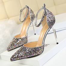 Wedding Shoes Bride Luxury Heels Dress Shoes Women Glitter Heels Stiletto Mary Jane Shoes Extreme High Heels Sapato Feminino 2024 - buy cheap