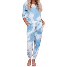 Mulheres casual tie dye outfits blusa bolsos calças com cordão esportes treino outfits blusa bolsos calças com cordão treino 2024 - compre barato