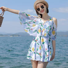 Flounce V Neckline Korean Swimsuit Skirt Two Piece Set Women Summer Plus Size Swimwear Women Boxer Shorts Swimming Suit New 2024 - buy cheap