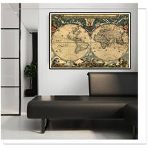 84*59cm cartaz do vintage retro mapa do mundo pintura da lona parede arte imagem crianças educação suprimentos decoração para casa 2024 - compre barato