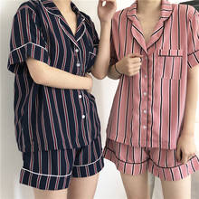 2 Two Piece Set Sleepwear Women Striped Summer Lingerie Sexy Night Suit Plus Size Nightwear Shirt+Short Cotton Pajamas Turn-down 2024 - buy cheap