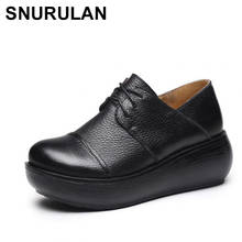Snurulã-outono 2019, novos sapatos feitos de couro genuíno em estilo étnico, sapatos femininos com cunha com dedo do pé redondo 2024 - compre barato