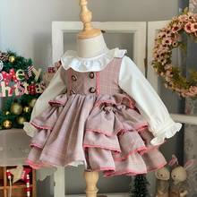 Miayii-ropa de bebé Lolita Vintage española, vestido de baile a cuadros con lazo y botón, fiesta de cumpleaños, vestido de princesa de Pascua para niñas Y3757 2024 - compra barato