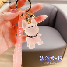 New Crystal French Fighting Dog Keychain Cute Transparent Dog Bag Car Pendant Couple Cartoon Key Chain Gift 2024 - buy cheap