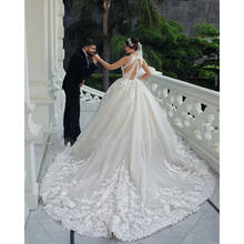 Гламурные свадебные платья с глубоким вырезом, кружевные свадебные платья а-силуэта с аппликацией, вечерние платья 2020 2024 - купить недорого