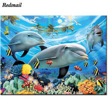 Full Square round Diamond Painting Dolphin animal ocean Diamond Embroidery Cartoon 5D DIY Diamond Mosaic Rhinestone Home EE312 2024 - buy cheap
