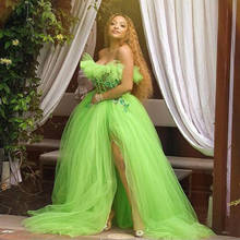 Puffy Green Tulle Prom Gown Gala Dresses Ruffled Mesh Appliques Side Split Summer Dress Women Female Vestidos Party Gowns 2024 - buy cheap