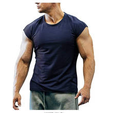 Camisa masculina de mangas curtas, camiseta casual respirável de alta elasticidade para treinamento e musculação 2021 2024 - compre barato