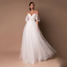 Thinyfull Sexy Backless Wedding Dresses A Line Sweetheart Off The Shoulder Bride Dresses Tulle Lace Appliques Bridal Gown 2020 2024 - buy cheap