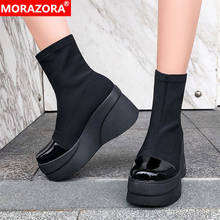 MORAZORA-Botas de marca para mujer, zapatos de plataforma de cuero genuino, punta redonda, botines con aumento de altura a la moda, novedad de 2021 2024 - compra barato