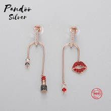 PANDOO Fashion Charm Sterling Silver Original 1:1 Copy, Lipstick Flame Red Lips Charming Earrings Women Luxury Jewelry Gifts 2024 - buy cheap