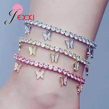 Fashion Butterfly Rhinestone Tennis Chain Anklet Foot Chain for Women 925 Sterling Silver Butterfly Charms Barefoot Chain 2024 - buy cheap