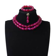 Dudo African Wedding Necklace Crystal Hot Pink / Fuchsia 2 Styles Nigerian Bridal Jewelry Set 3 Pieces 2021 New Accessories 2024 - buy cheap