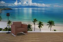 Papel de parede foto personalizada 3d, adesivo moderno de parede em vinil para praia, palma da mão, decorações de parede para sala de estar, pôster de mural 2024 - compre barato