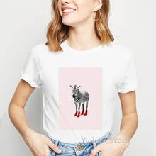 Camisetas kawaii con estampado de cebra para mujer, playeras divertidas de los años 90 con estampado de dinosaurio y jirafa, ropa blanca para mujer 2024 - compra barato