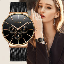 LIGE-reloj de oro creativo para mujer, cronógrafo de pulsera de acero, resistente al agua, 2020 2024 - compra barato