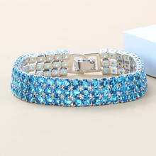 Enchanting Silver-Color Sea Blue Crystal Link Chain Bracelet Length 19.5CM  Optional 5-Color For Women wedding Decoration 2024 - buy cheap