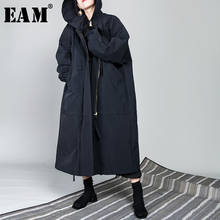 [EAM] 2022 New Spring Drawstring Full Sleeve Hooded Collar Loose Zipper Thin Big Size Long Coat Women Jacket Fashion Tide OB113 2024 - buy cheap