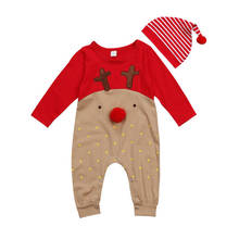 Christmas Baby Clothes Reindeer Romper Boy Girl Long Sleeve Deer Winter Autumn Romper Jumpsuit Hat 2Pcs Sleepwear Xmas Outfits 2024 - buy cheap