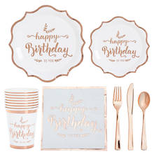 Conjunto de pratos de papel com ouro rosado, placas descartáveis, guardanapos, copos, chá de bebê, decoração de festa 2024 - compre barato