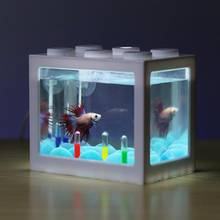 Mini Aquarium with Light Fishbowl for Home Office Table Decoration Rumble Fish Cylinder Mini Aquarium Building Block Fish Tank 2024 - buy cheap