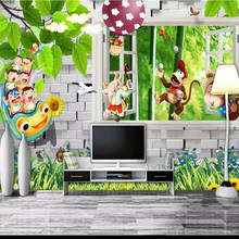 Milofi papel de parede foto personalizada 3d janela cenário desenho animado quarto infantil mural de quarto de crianças decoração animal mural papel de parede 2024 - compre barato