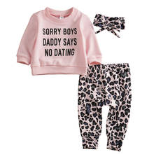 3 pçs bonito bebê menina outono roupas leopardo impressão camiseta topos calças compridas roupa conjunto 2024 - compre barato